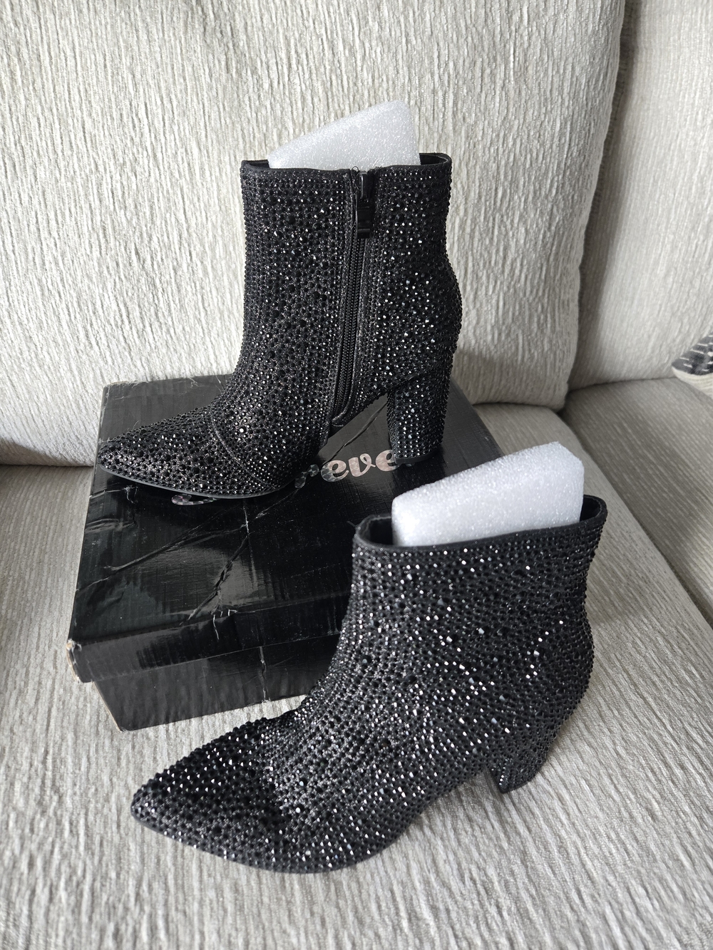 Forever New Black Crystal-Embellished Pointed Toe Ankle Boots